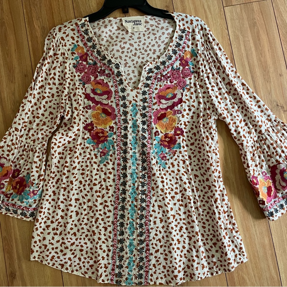 Savanna Jane Multicolor Embroidered Blouse SZ MEDIUM
